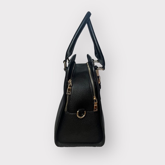 Black Leather with Gold Buckle Accent Shoulder Bag - Picture 4 of 8